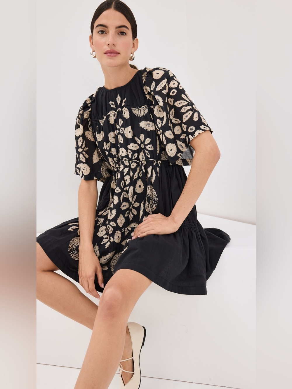 Sea New York Black Mini Dress with Cream Floral Print